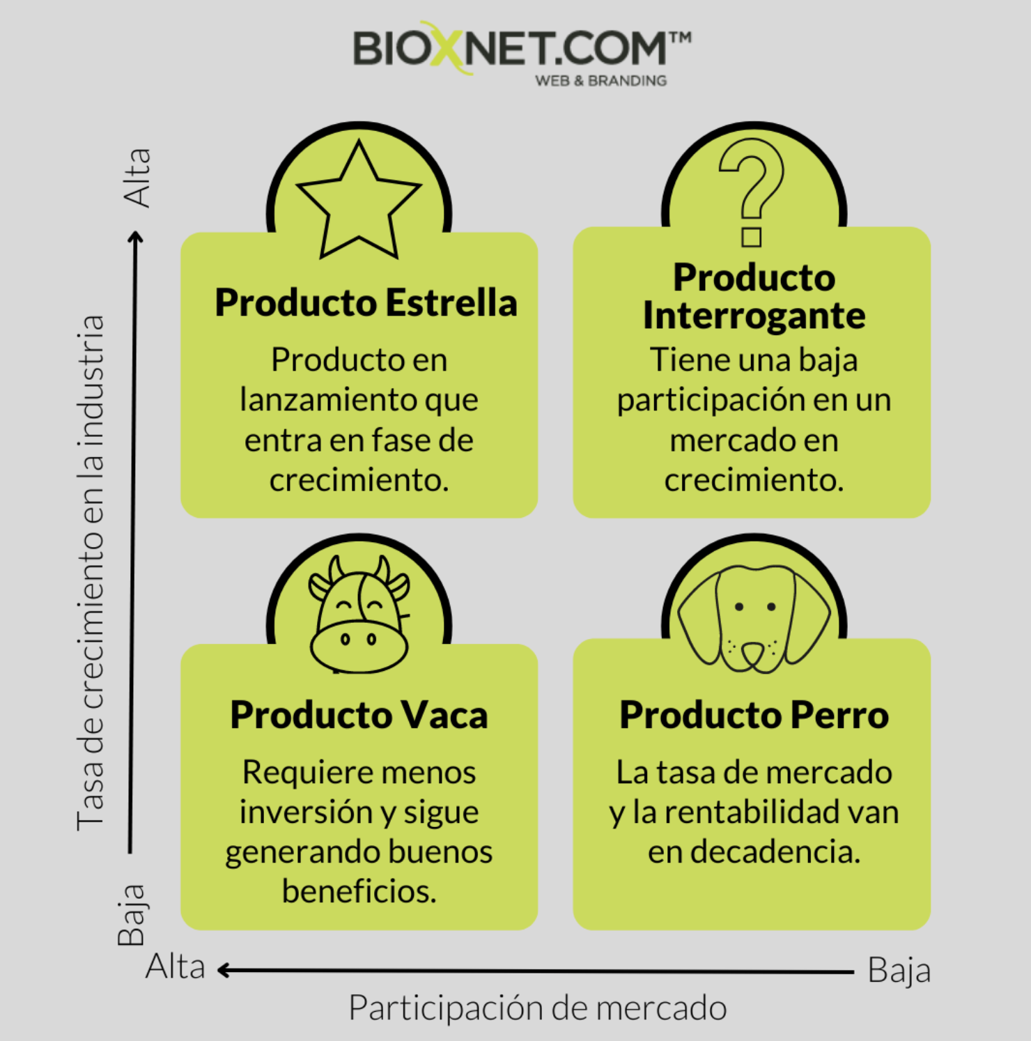 Bioxnet Branding and Web Design Studio | ¿Qué es la matriz BCG y cómo aplicarlo en tu negocio?