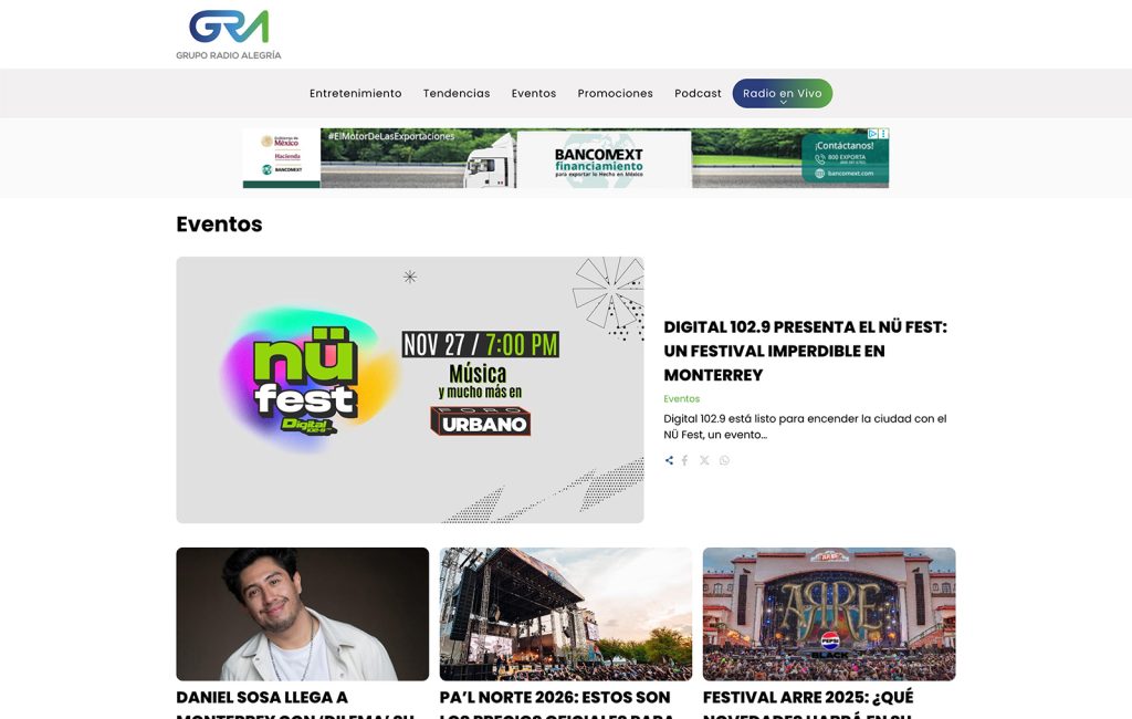 Grupo Radio Alegría 8 diseñador de sitio web en monterrey