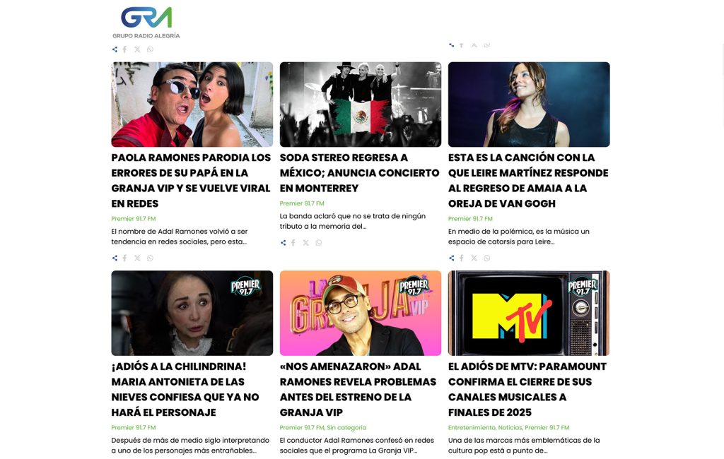 Grupo Radio Alegría 5 diseño de sitio web en monterrey