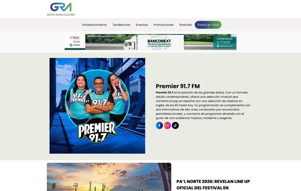 Grupo Radio Alegría 2 diseño de páginas web en monterrey
