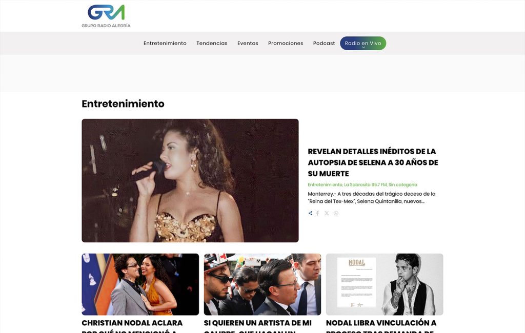 Grupo Radio Alegría 10 website design monterrey